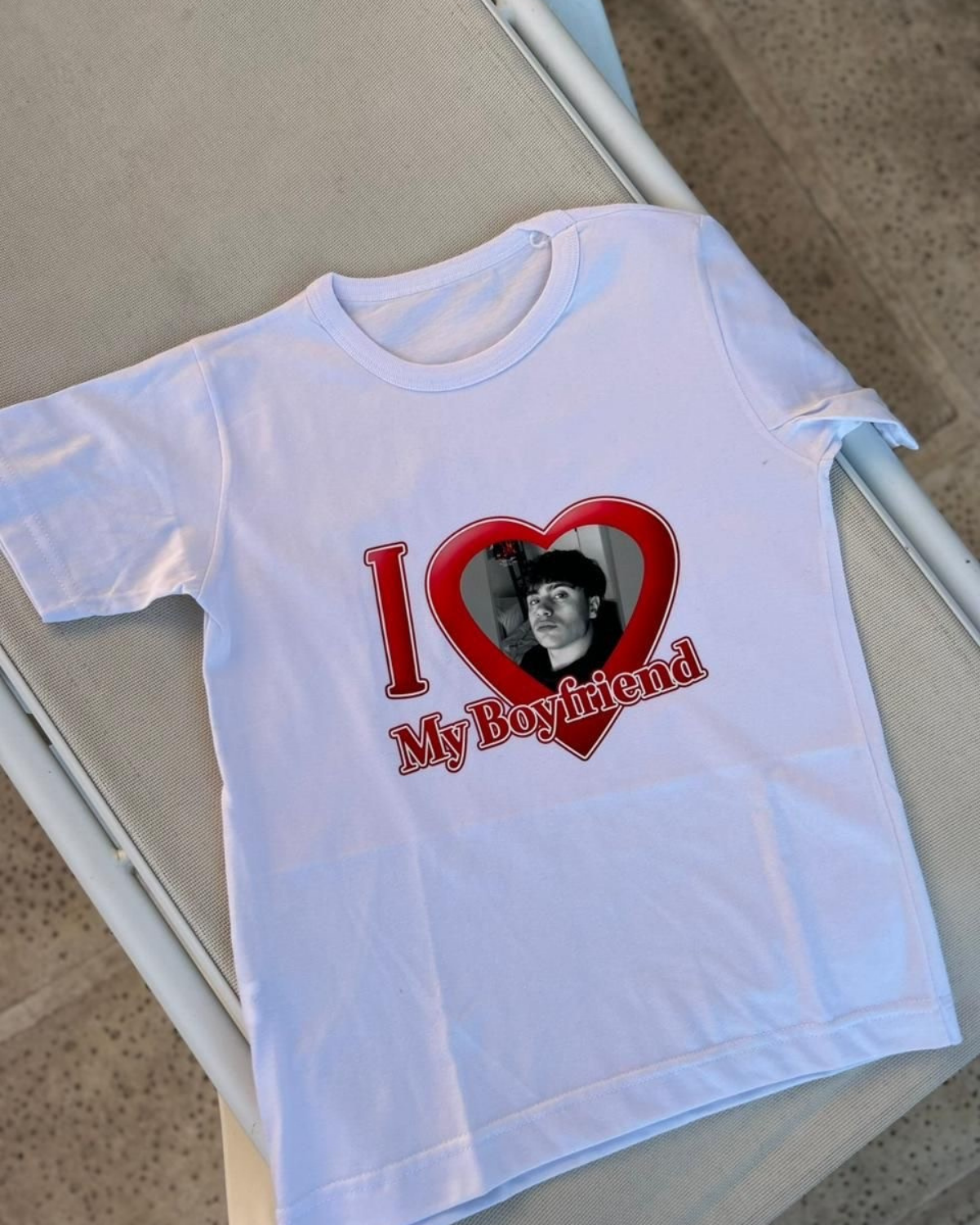Fotoğraflı I ❤️ My Girlfriend Kişiye Özel Unisex T-Shirt