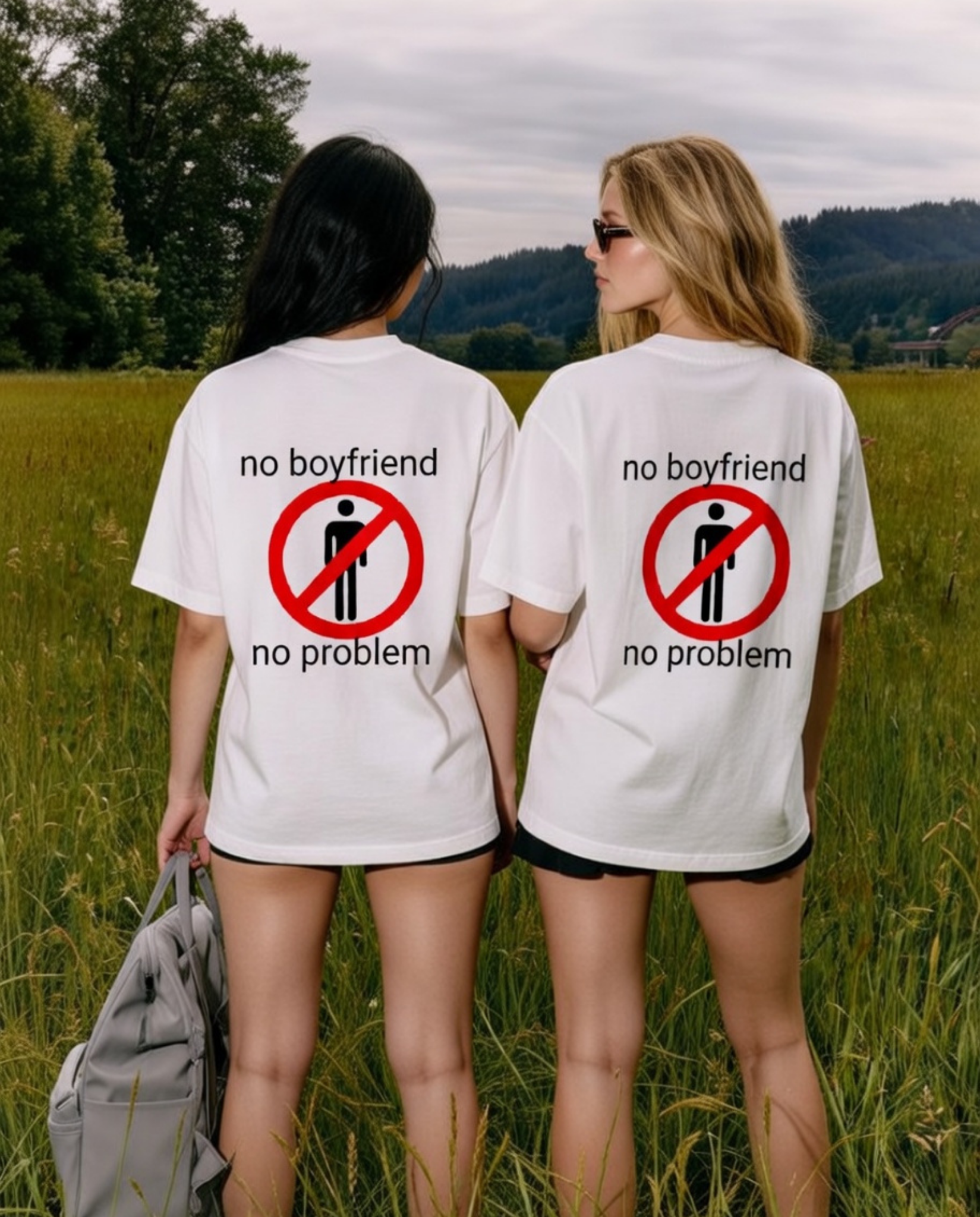 No Boyfriend No Problem 🚫 Unisex Baskılı T-Shirt
