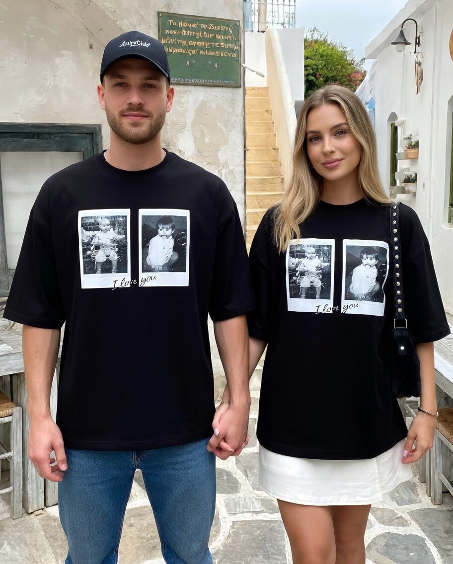 Kişiye Özel Fotoğraflı Seni Seviyorum Unisex T-Shirt