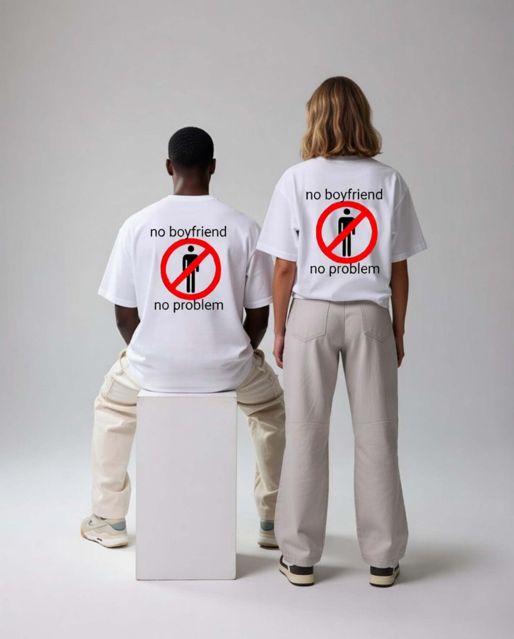 No Boyfriend No Problem 🚫 Unisex Baskılı T-Shirt