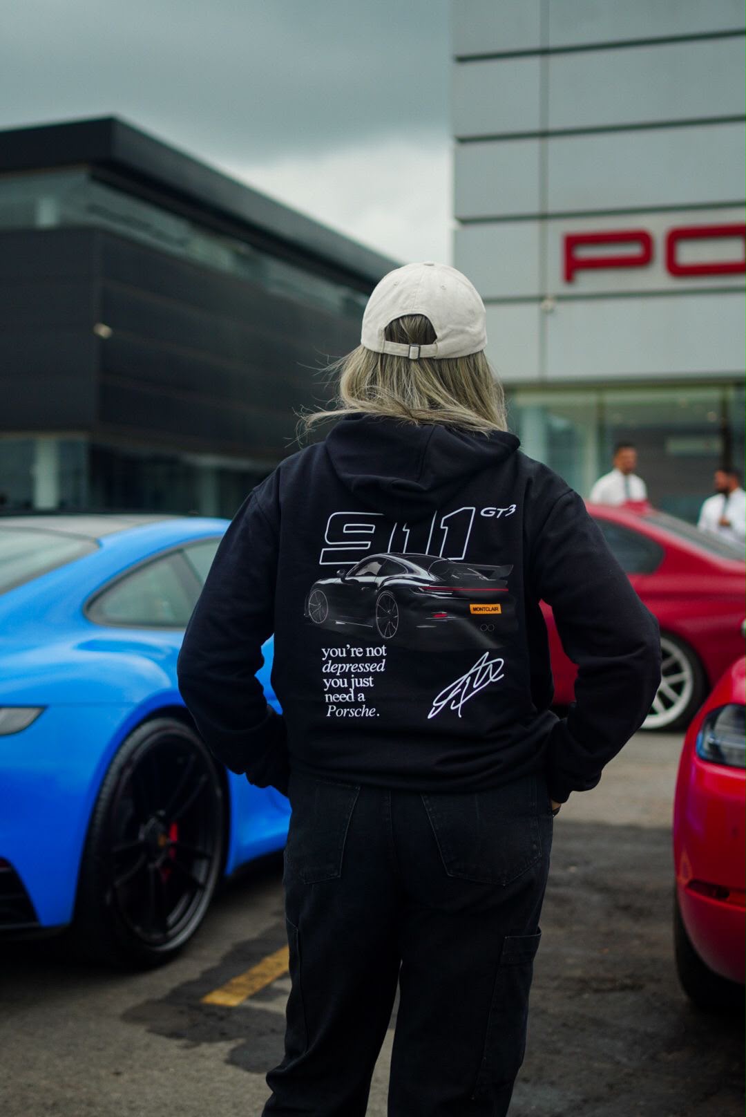 911 Otomobil Grafik Hoodie — Siyah