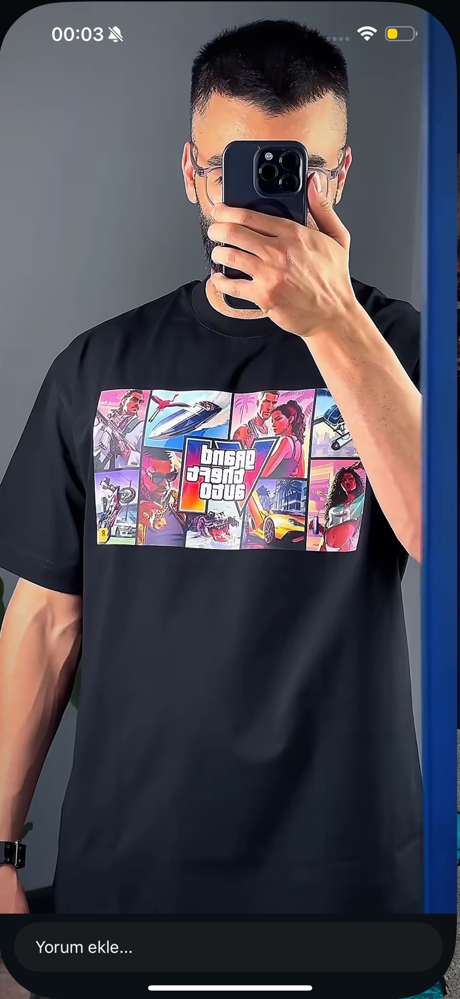 GTA V Kolaj Grafik T-Shirt — Siyah