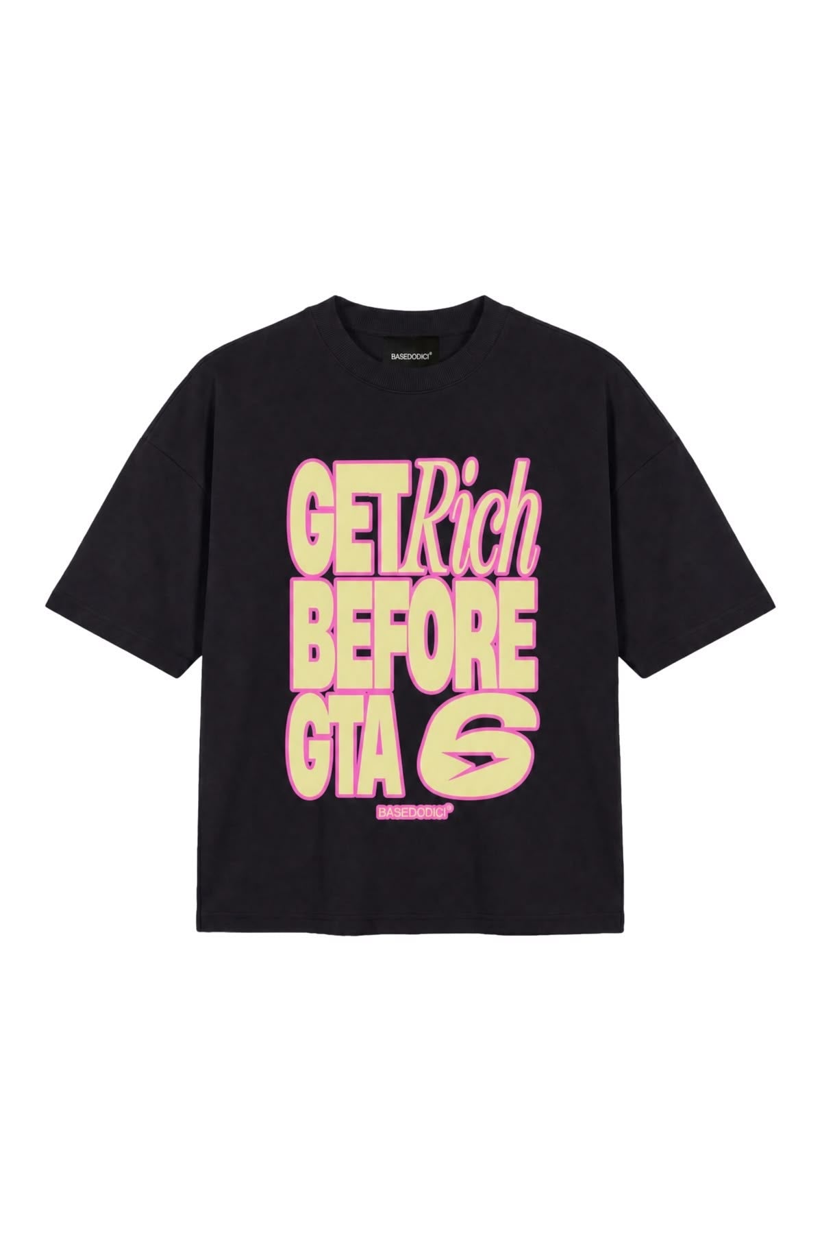 Get Rich Before GTA 6 Yazılı T-Shirt — Siyah