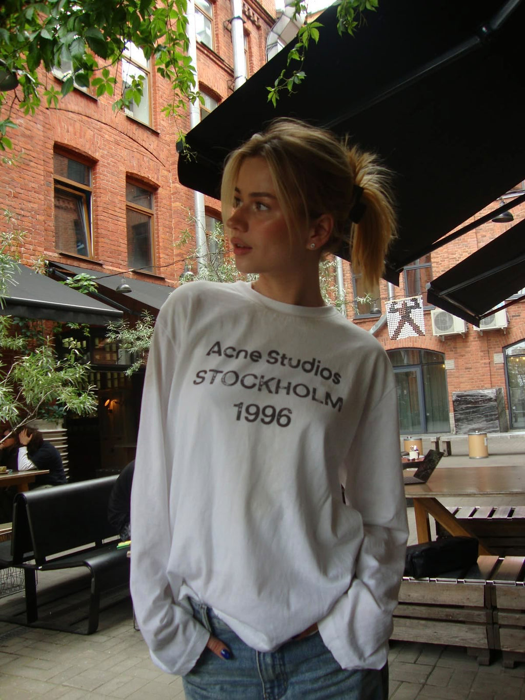Stockholm 1996 Yazılı Uzun Kollu T-Shirt — Beyaz