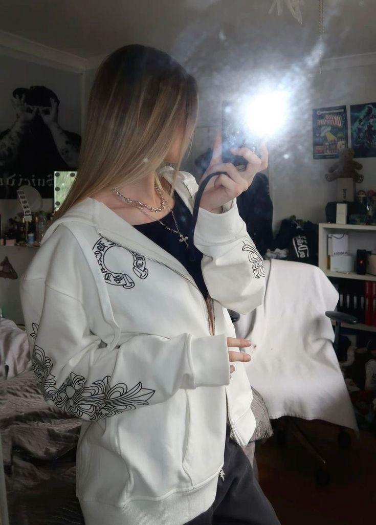 Chrome Horseshoe Floral Hoodie — Beyaz — yeni gönderi 16