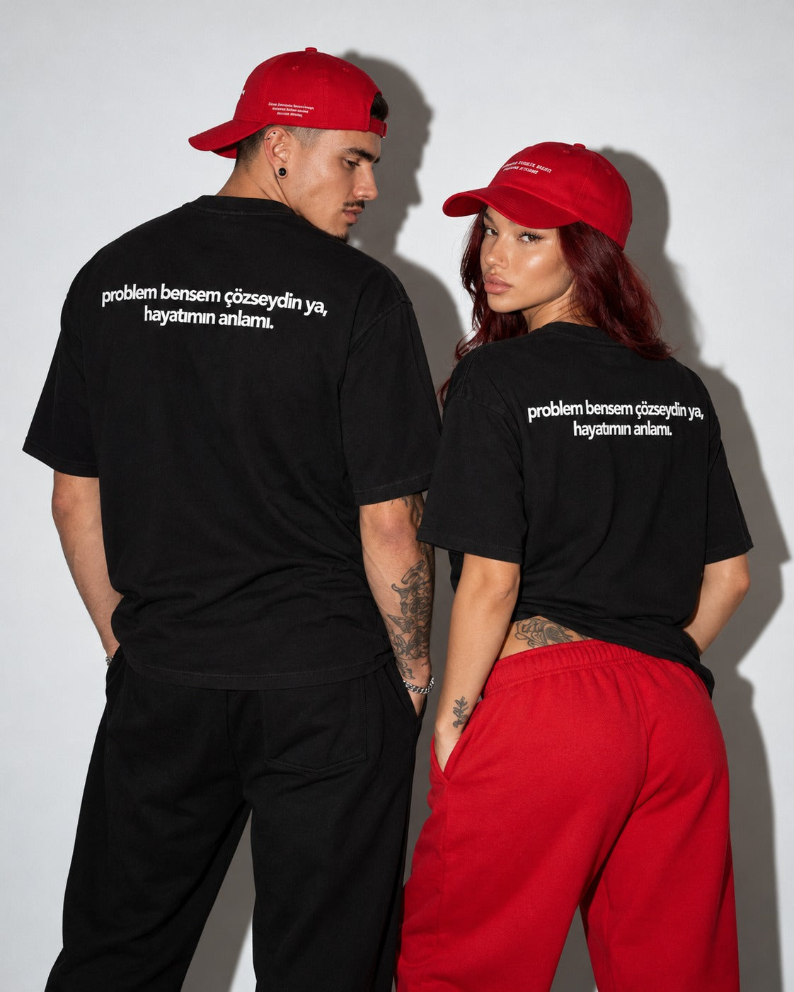Problem Bensem Çözseydin Ya, Hayatımın Anlamı T-Shirt — Siyah — Çift model