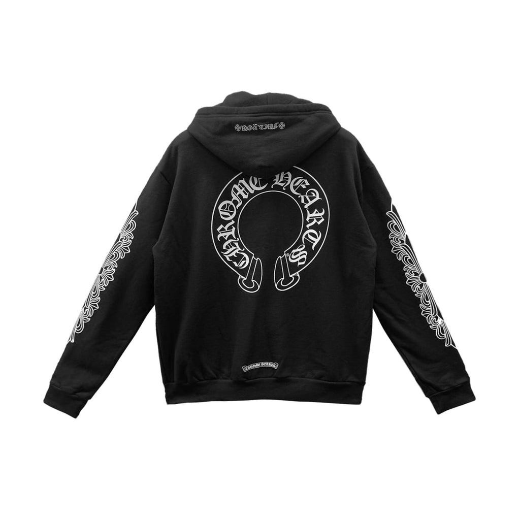 Chrome Horseshoe Floral Fermuarlı Hoodie — Siyah — Arka görünüm
