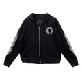 Chrome Horseshoe Floral Fermuarlı Hoodie — Siyah / Açık Amblem — Ön görünüm