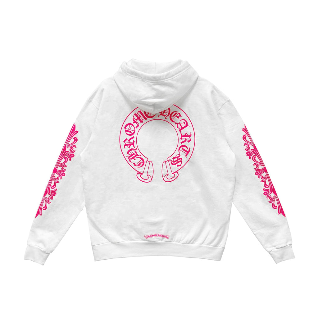 Chrome Pembe Horseshoe Fermuarlı Hoodie — Beyaz — Arka görünüm