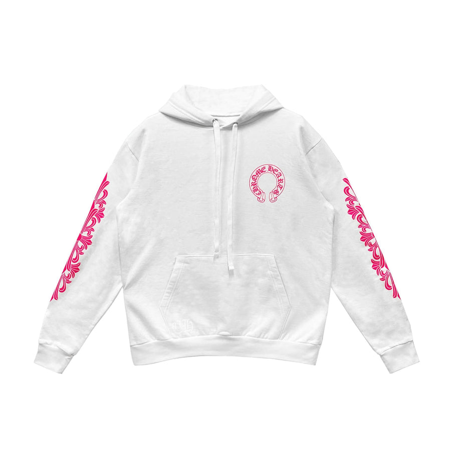 Chrome Pembe Horseshoe Fermuarlı Hoodie — Beyaz — Ön görünüm