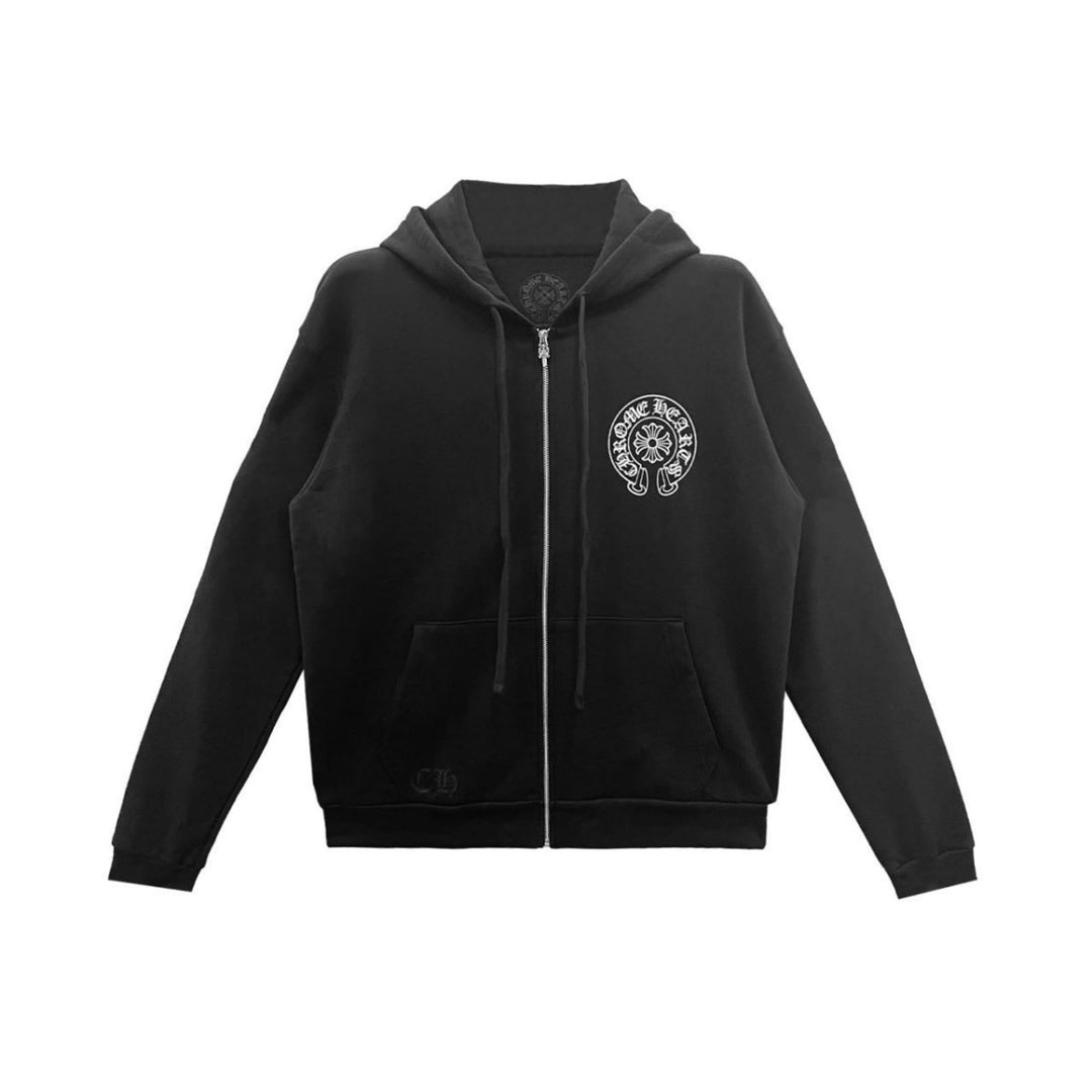Chrome Las Vegas Floral Fermuarlı Hoodie — Siyah — Ön görünüm